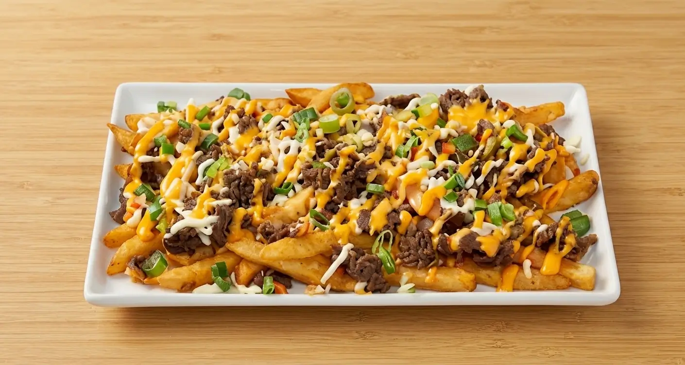 Bonchon bulgogi fries — seasoned fries topped with beef bulgogi, mozzarella, scallions and spicy mayo
