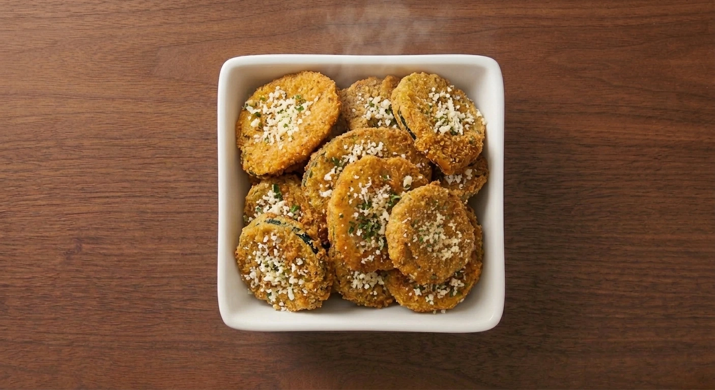 Bonchon seasoned fried zucchini — breaded zucchini with garlic, parmesan and parsley