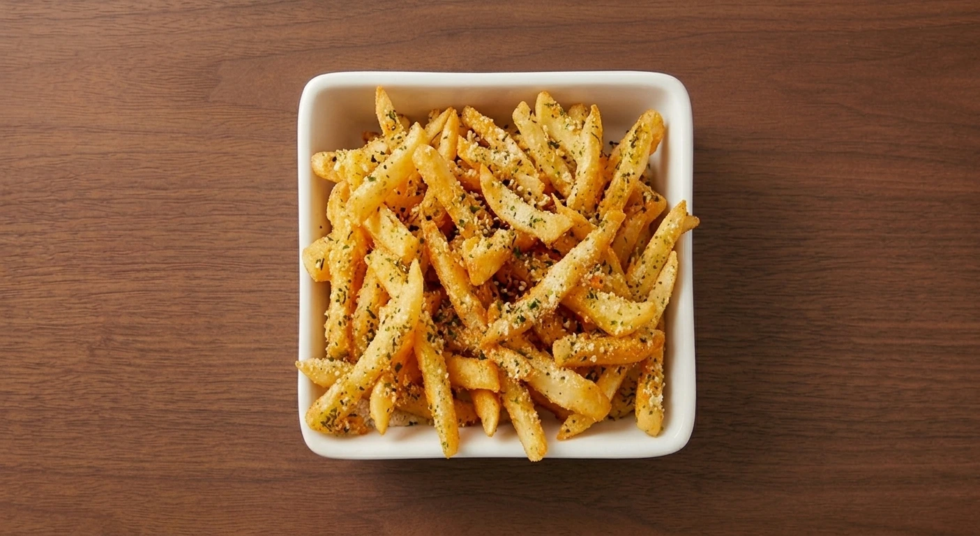 Bonchon seasoned fries — french fries tossed with garlic seasoning, parmesan and parsley