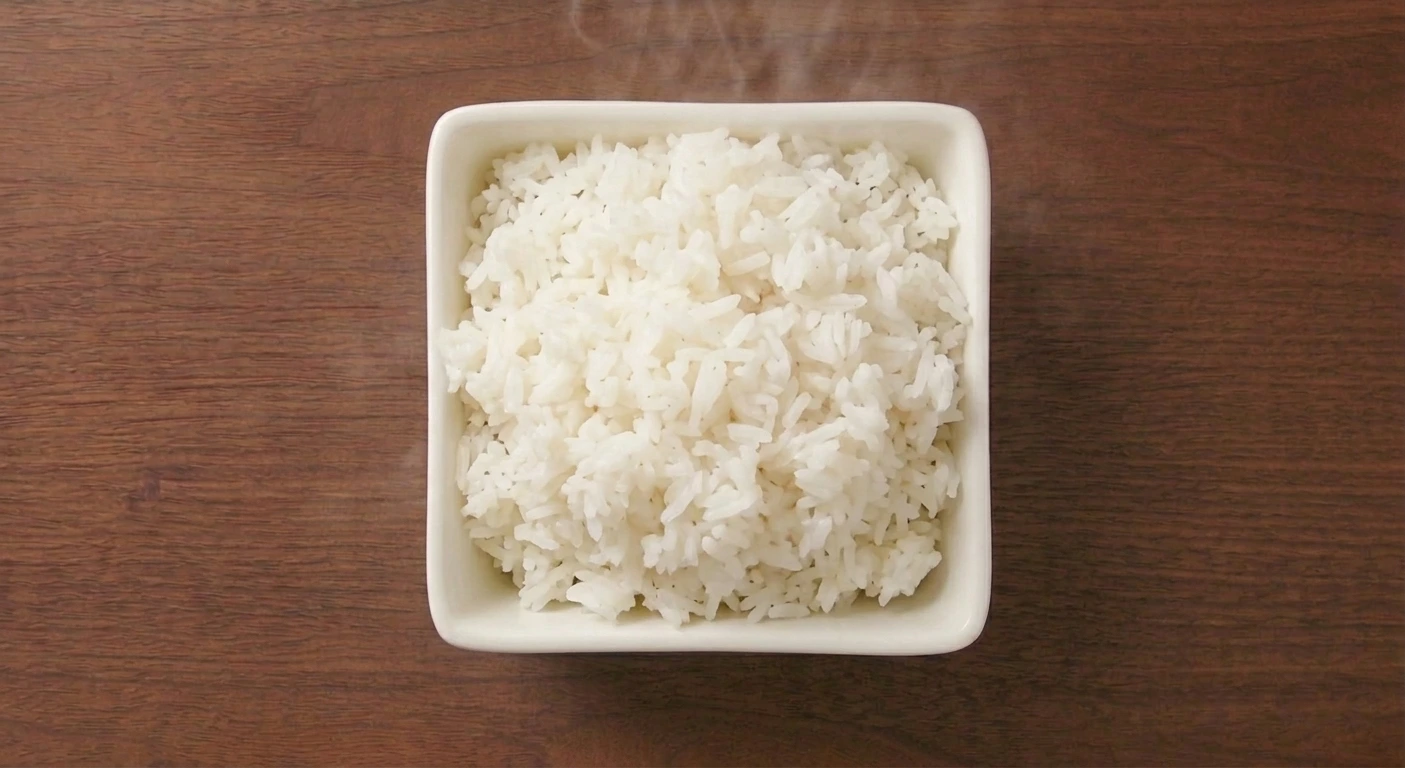 Bonchon steamed white rice — plain short-grain rice served in a bowl